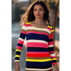 Plenty Tracy Reese Midi Dress Size XL Striped Knit Long Sleeve Scoop-Neck EUC